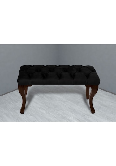 Gazzini Classic Chester Model Kapitoneli Puf- Ceviz Ayak, Siyah Kumaş