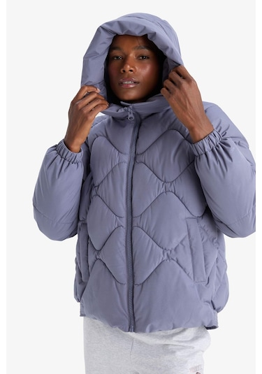 Defacto Defactofit Su İtici Oversize Fit Geniş Kalıp Kapüşonlu Fermuarlı Cepli Şişme Mont E9260ax25aupr492 Mor-pr492