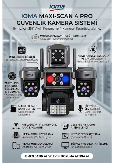 4 Kameralı Wifi - Maxı Scan Pro - Çakarlı - 64 Kanal Vms Kablosuz Kamera
