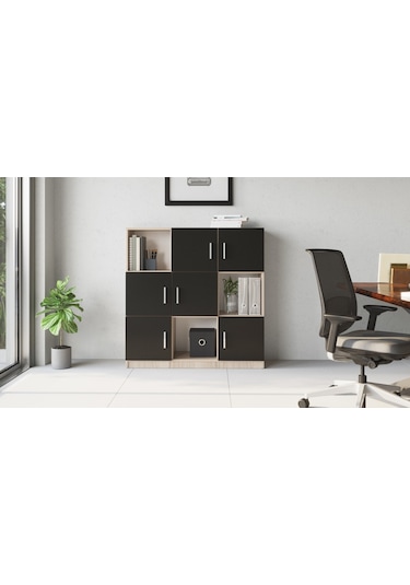 Robin Home Verona G Ofis Klasör Dolabı Kitaplık Meşe-Siyah Meşe