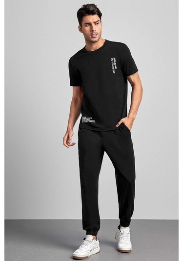 Unisex Belive İn Your Self Baskılı Eşofman Takımı Siyah