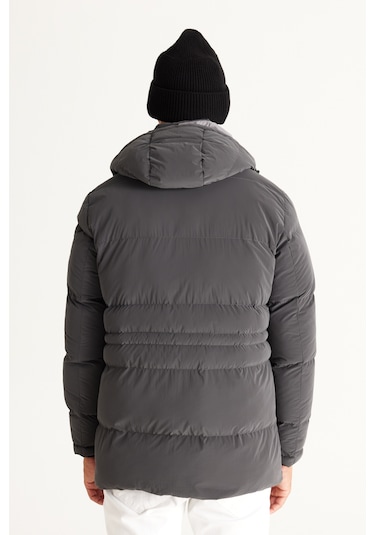 AC&Co / Altınyıldız Classics Erkek Antrasıt Standart Fit Normal Kesim Çıkma Kapüşonlu Kaban Antrasit