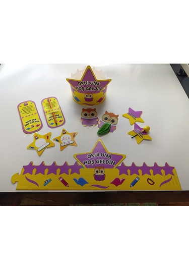Okuluna / Sınıfına Hoş Geldin Öğrenci Tacı Ve Hediye Kartı Seti 5 Parça 8'li 02 7