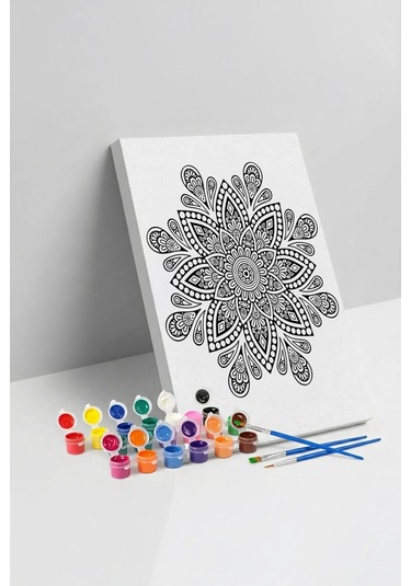 Detaylı Çiçek Mandala Ahşap Boyama Seti 40x50 Cm
