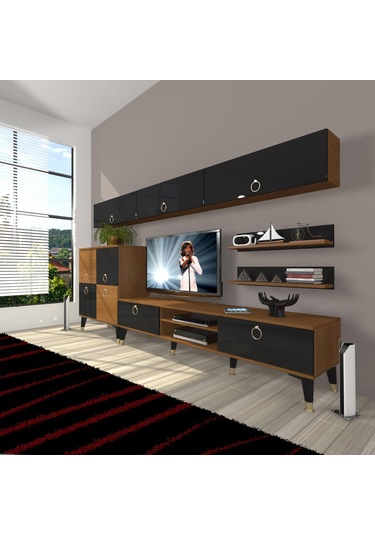 Decoraktiv Eko 8 Mdf Dvd Gold Tv Ünitesi Tv Sehpası Ceviz - Siyah