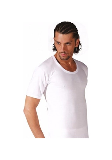 Seher Yıldızı Erkek Renkli Penye Bisiklet Yaka Fanila Atlet 002 - 6 Adet Beyaz