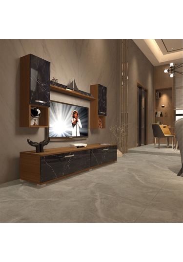 Decoraktiv Eko 5da Mdf Std Tv Ünitesi Tv Sehpası Ceviz - Siyah Mermer