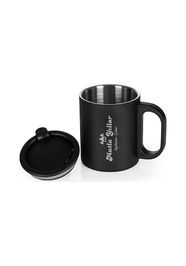 İsme Özel Mutlu Yıllar Tasarımlı Çelik Kupa Bardak Siyah