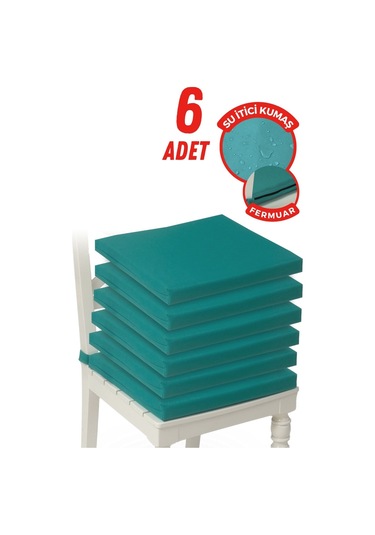 4'lı Sandalye Minderi Su İtici Kumaş 40x40 Cm Sünger Sandalye Minderi Bağcıklı Mavi