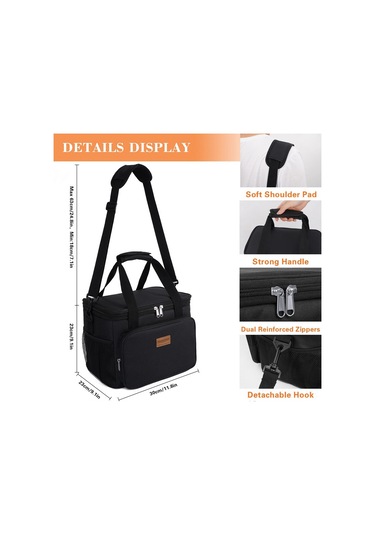 Maiyame 15l Sıcak Soğuk Tutan İş Çanta Piknik Çantası, Leakproof Su Geçirmez 600d Oxford Kumaş, Ergonomik Taşıma, Çift Rüzgarlı Fermuar, Siyah Siyah