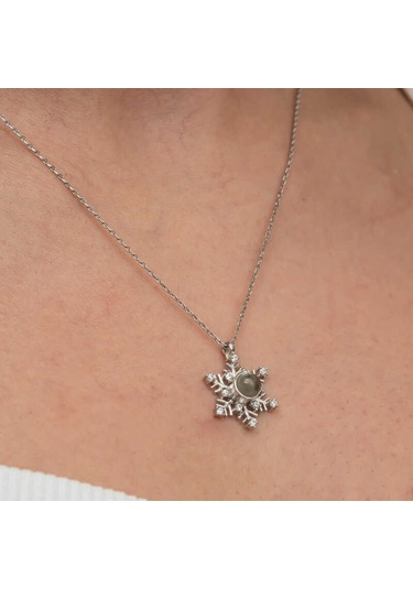 Gümüş 100 Dilde Seni Seviyorum Kar Tanesi Kadın Kolye Sl9097 Gümüş