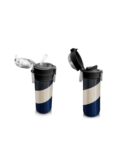 Coral High 500 Ml Lacivert Koyu Gri Bej Desenli - Erkek Çocuk Paslanmaz Çelik Okul Termosu/suluk/matara Çok Renkli