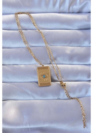 316l Altın Renk İşlemeli Nazarlı Göz Model Vintage Kolye