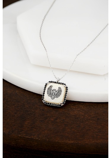 Melek Kanadı Motifli Gümüş Bayan Sedef Kolye