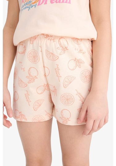 DeFacto Kız Çocuk Pijama Takımı Baskılı Kısa Kollu Üst Desenli Şort E6234A825SMOG96 Turuncu