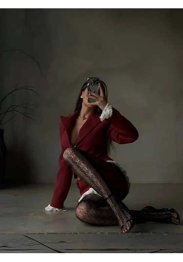 Svetlana Dantel Detay Şortlu Tulum Bordo