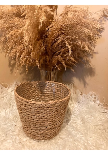 V Şeklinde Hasır Kalın Örgü İçi Poşetli Saksılık Büyük Boy