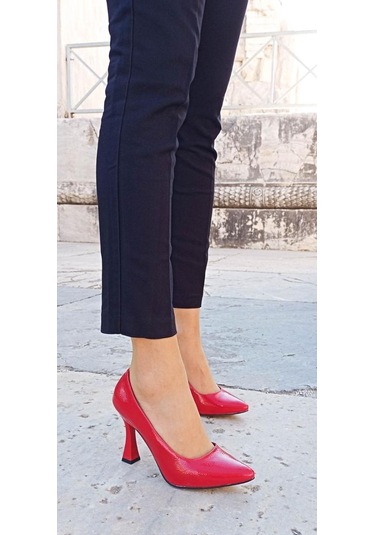 Gdt Ayakkabı Kırmızı Rugan Kadeh Topuklu Kadın Stiletto 001