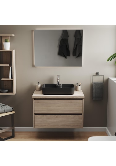 Aqua Bagno Mestola Delikli Tezgah Üstü Lavabo Batarya Mat Siyah 50 x 35 CM