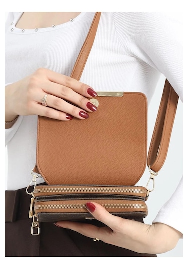 Armine Kadın Yeni Sezon Trend El Ve Omuz Askılı Cüzdan Çanta 381 Kahve Noktalı