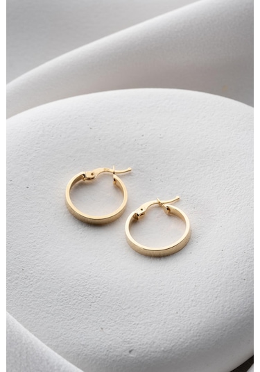 925 Ayar Gümüş Gold Kaplama Düz Sade 20 Mm Halka Şarnel Küpe Gold