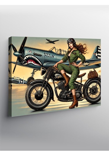Kanvas Tablo Motosiklet Süren Kadın