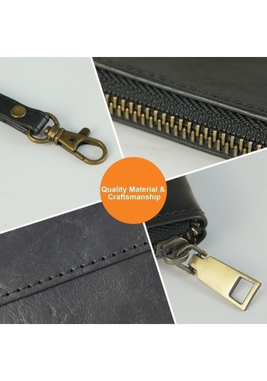 Shidai888 Retro Deri Debriyaj Fermuarlı Zarf Çanta Siyah