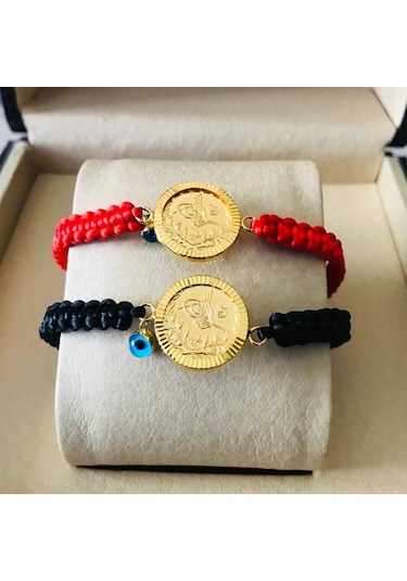 Çeyrek Reşat Altın Bileklik 14K Nazarboncuk (Kırmızı Ip)