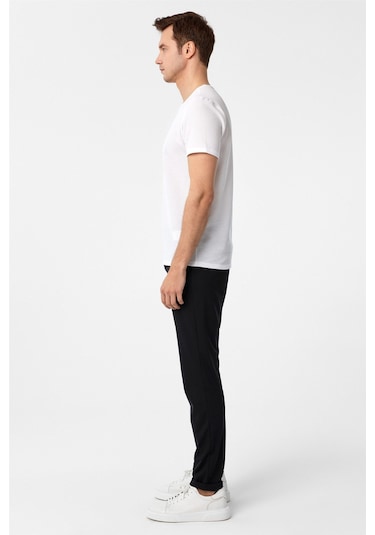 Beyaz Slim Fit Armürlü Bisiklet Yaka Tişört-37259 Beyaz