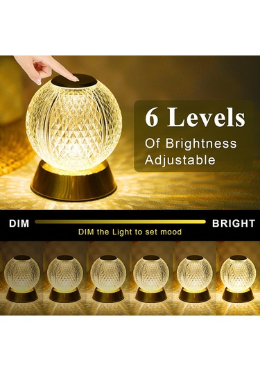 Neoglint Kristal Metal Başucu Lambası Akülü Masa Lambası Dokunmatik Kontrol Masa Lambası 3 Açık Renk