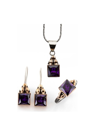 Ametisttaşlı Gümüş Otantik Set Gümüş