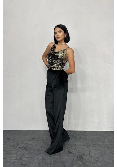 Defymoda Gold Askılı Degaje Bluz Gold
