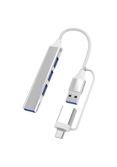 Skycity Alüminyum Gövde 4 Usb 3.0 Portlu Çok Fonksiyonlu Usb+type-c Hub Genişletici Dökümü - Gümüş