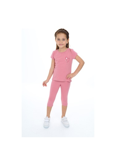 Toontoy Kız Çocuk Baskılı Kaprili Takım Gül Kurusu