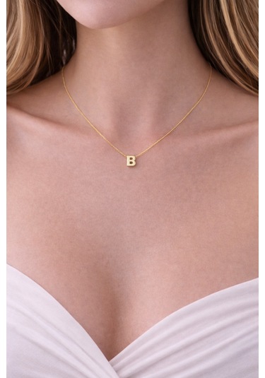 14k Altın Renginde B Harf Minimal Model Çelik Kadın Kolye Altın