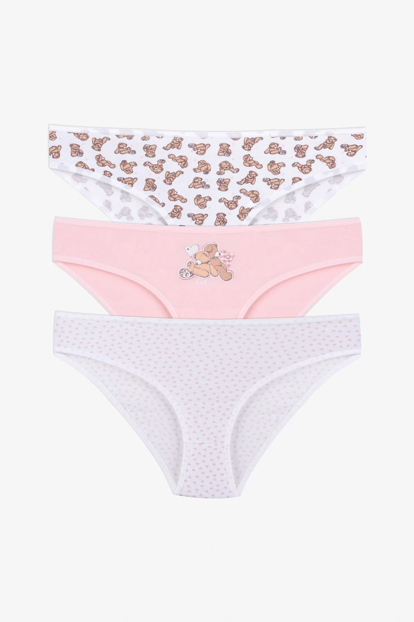 Kadın 3'lü Pamuklu Basic Külot 11040 Beyaz - Kahverengi - Pembe