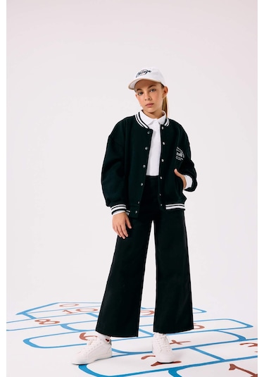 Defacto Kız Çocuk Wide Leg Geniş Paça Pamuklu Okul Pantolonu E6188a825aubk27 Siyah
