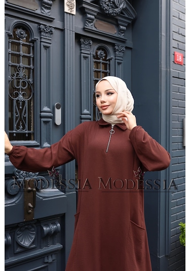 Kadın Kahve Aerobin Uzun Önü Yarım Fermuarlı İkili Takım T1218 Kahve Kahverengi