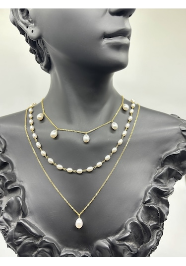 Birinci1926 Doğal İnci Üçlü Kolye Set