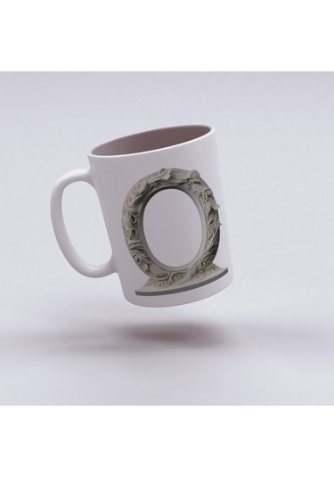 O Harfi Bardak, Monogram 330 Ml Barok Oymalı Görünüm Beyaz