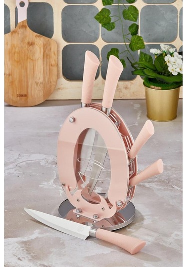 Cooker 6 Parça Mutfak Bıçak Seti Günlük Ve Profesyonel Kullanım Çeyiz Mutfak Pembe