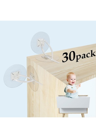 Teltree 30'lu Çocuk Güvenliği Mobilya Sabitleyici Seti - Delme Yok, Deprem Dayanıklı, 72 Kg Yük Taşıyan Şeffaf Kendinden Yapışkan Kayışlar