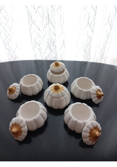 Mini Balkabağı 6'lı Lokumluk, Kahve Yanı Sunumluk Beyaz Dekoratif Obje 01