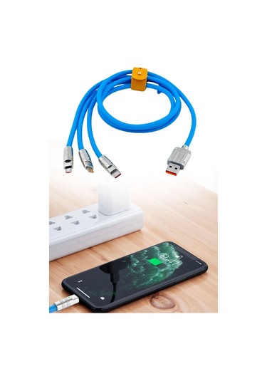 Zmc Bilişim Kutulu 3 Şarj Aleti 1 Arada Çinko Alaşım Hızlı Şarj Kablosu Mavi 3 İn 1