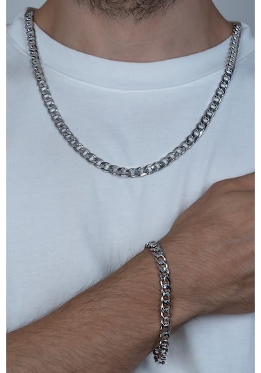 Gurmet Çelik Erkek Kolye Ve Bileklik Seti Kalın 8 Mm Eck18S (417475144)