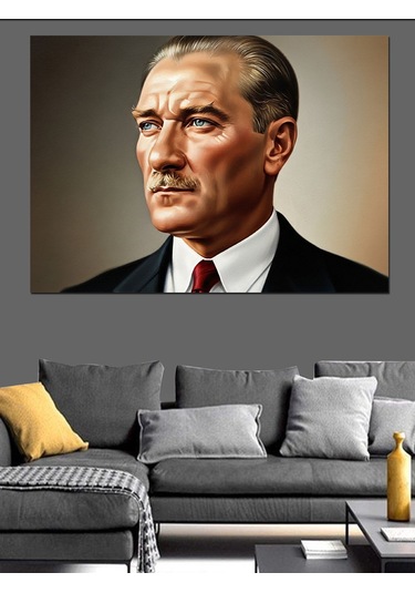 Ciddi Bakışlı Mustafa Kemal Atatürk Dekoratif Kanvas - Mdf Ahşap Tablo