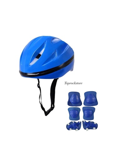 Kask Dizlik Dirseklik Koruyucu Set 7 Parça Mavi
