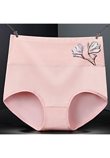 Pembe Pamuk Baskılı Yüksek Bel Kadın İç Çamaşırı Doğum Sonrası Kadınlar İçin Nefes Alabilir Ve Minimalist Rahat Külot Pembe