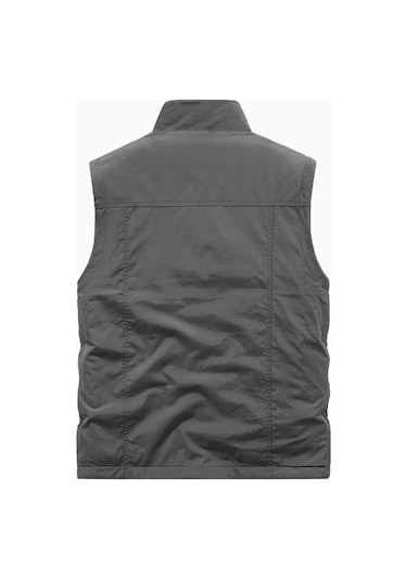 Snapbuy Kışlık Çift Taraflı, Çok Cepli, Bol Kesimli, Kalın Peluşlu Erkek Yeleği Koyu Gri