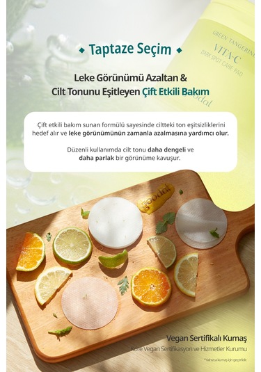 Yeşil Mandalina Özlü Leke Karşıtı Tonik Ped Goodal Green Tangerine Vita C Dark Spot Care Pad 70 Adet